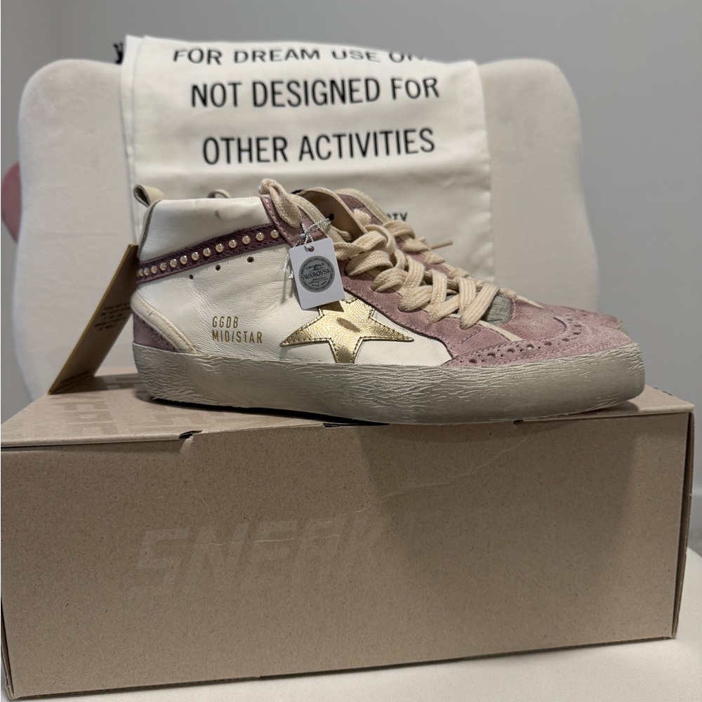 Golden Goose Mid Star Sneakers in Pink and Gold with Swarovski Pearls - Picture 10 of 10